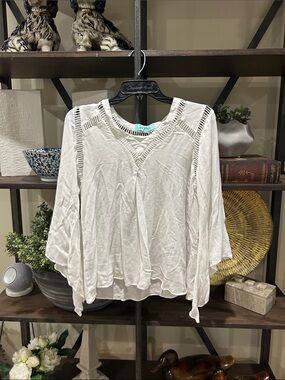 Kori White Crochet-Trim Flowy Boho Tunic